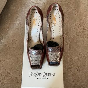 YSL brown open toe pumps 38.5